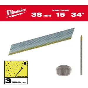 Sztyfty wykończeniowe, 15G, głowa typu D 38mm INOX